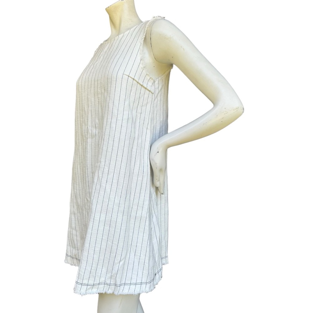 T By Alexander Wang High Neck White & Navy Striped Raw Hem Mini Dress Size 2 - Picture 11 of 13